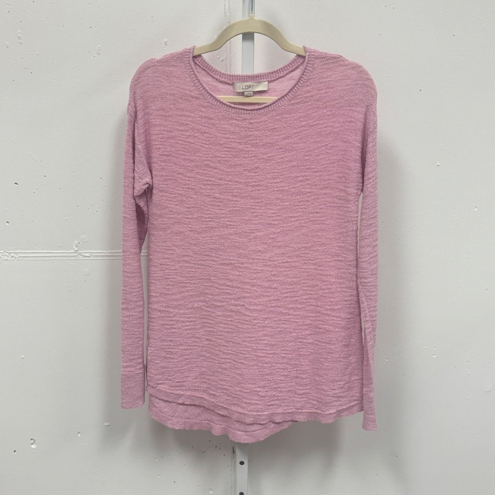 Loft Pink Textured Slub Knit Long Sleeve Crew Neck Sweater XS Pastel Casual